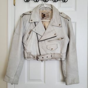 Vintage white leather cropped biker jacket